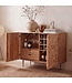 Wohnling Barkast Acacia Massief Hout 90cm Natuur met Wijnrek - Design Huisbar met Glashouder - Wijnkast Hout met Deuren - Drankenkast Wijncommode Hout Bar Woonkamer Handgemaakt