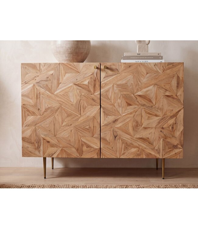 Wohnling Barkast Acacia Massief Hout 90cm Natuur met Wijnrek - Design Huisbar met Glashouder - Wijnkast Hout met Deuren - Drankenkast Wijncommode Hout Bar Woonkamer Handgemaakt