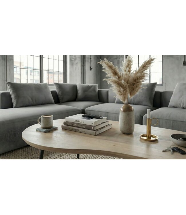 Wohnling Salontafel niervorm Mangohout massief white wash 122 cm - Woonkamertafel Hout - Sofatafel Retro - Bijzettafel Metalen Frame - Design Tafel Handgemaakt