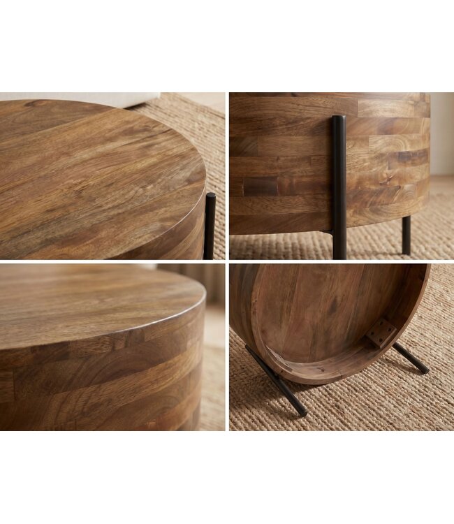 Wohnling Salontafel 70cm Massief Mango Hout - Ronde Woonkamertafel - Moderne Houten Sofatafel - Design Woonkamer Tafel Bijzettafel Handgemaakt