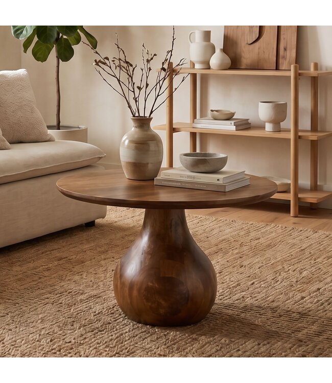 Wohnling Salontafel Mango Massief Hout 60cm Natuur Rond - Design Woonkamertafel - Banktafel Hout Koffietafel Druppelvorm - Bijzettafel Teardrop Tafel Massief Handgemaakt