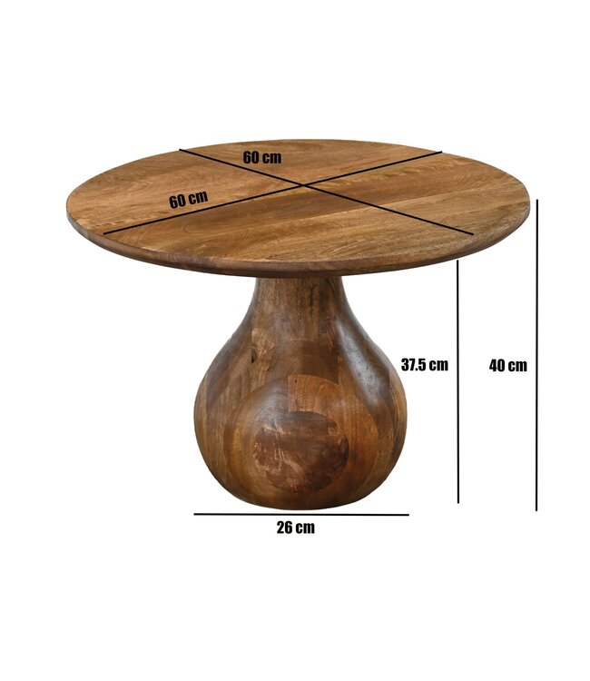 Wohnling Salontafel Mango Massief Hout 60cm Natuur Rond - Design Woonkamertafel - Banktafel Hout Koffietafel Druppelvorm - Bijzettafel Teardrop Tafel Massief Handgemaakt