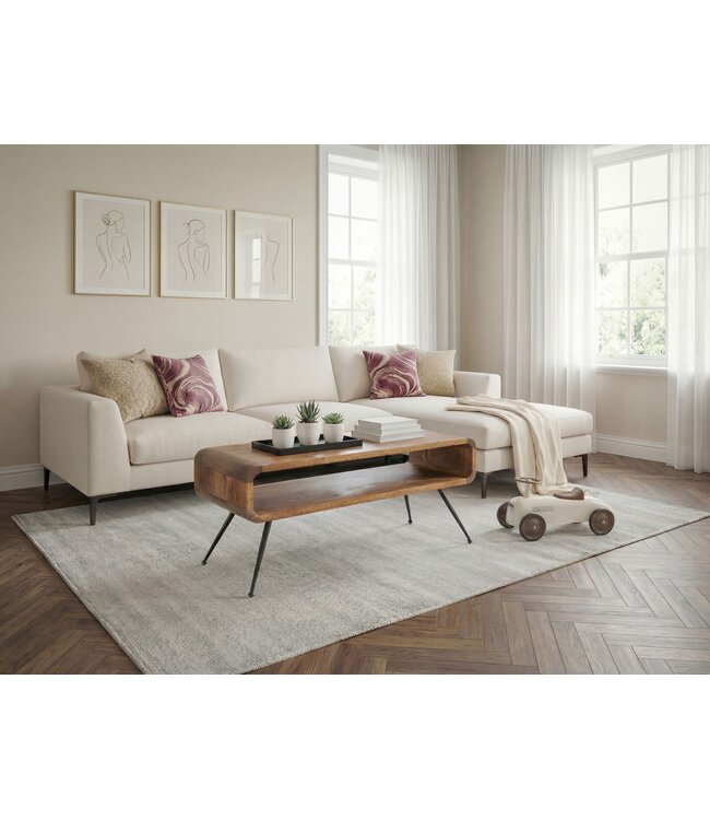 Wohnling Salontafel Mango Massiefhout Metaal 105cm - Design Woonkamertafel met Opbergvak - Rechthoekige Sofatafel Retro - Loungtafel Hout - Natuur Bijzettafel Handgemaakt