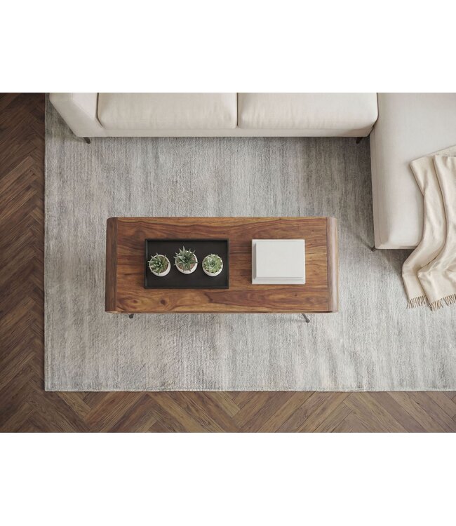 Wohnling Salontafel Mango Massiefhout Metaal 105cm - Design Woonkamertafel met Opbergvak - Rechthoekige Sofatafel Retro - Loungtafel Hout - Natuur Bijzettafel Handgemaakt