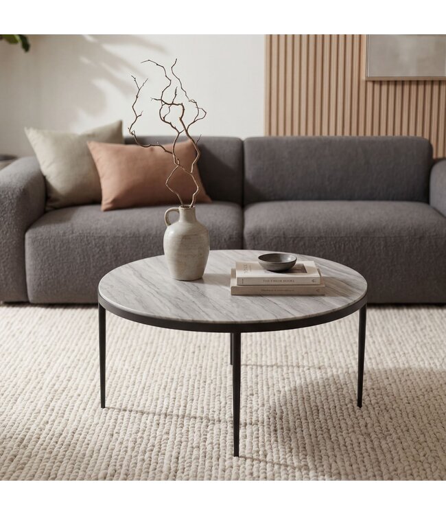 Wohnling Salontafel Metaal met wit Toronto Marmer Tafelblad 70cm rond - Ronde Woonkamertafel Design Loungtafel - Elegante Sofa Tafel - Moderne Bijzettafel Handgemaakt