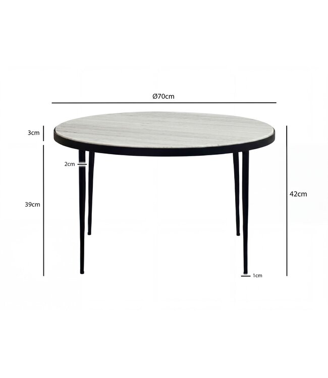 Wohnling Salontafel Metaal met wit Toronto Marmer Tafelblad 70cm rond - Ronde Woonkamertafel Design Loungtafel - Elegante Sofa Tafel - Moderne Bijzettafel Handgemaakt