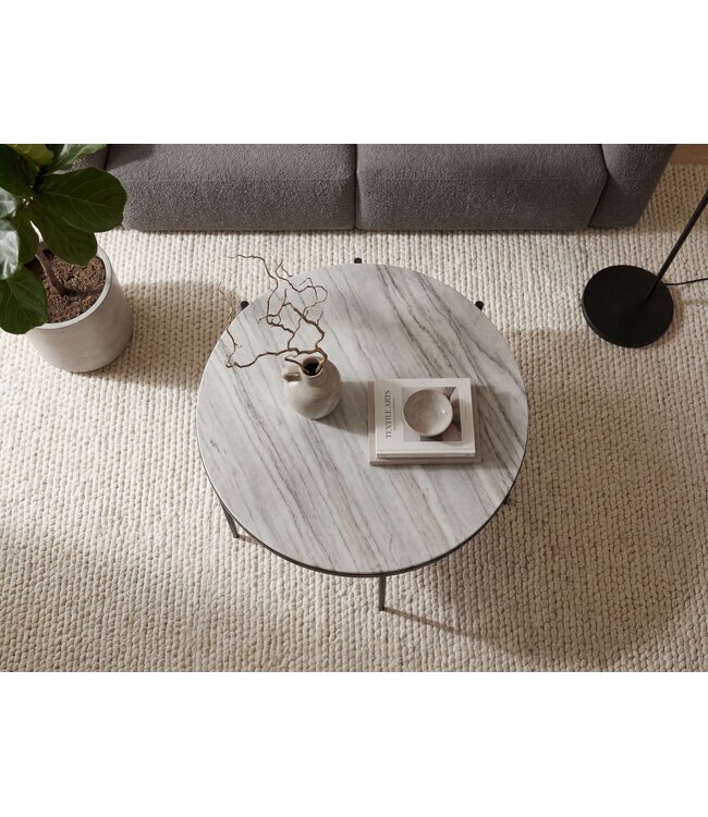 Wohnling Salontafel Metaal met wit Toronto Marmer Tafelblad 70cm rond - Ronde Woonkamertafel Design Loungtafel - Elegante Sofa Tafel - Moderne Bijzettafel Handgemaakt
