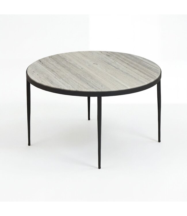 Wohnling Salontafel Metaal met wit Toronto Marmer Tafelblad 70cm rond - Ronde Woonkamertafel Design Loungtafel - Elegante Sofa Tafel - Moderne Bijzettafel Handgemaakt