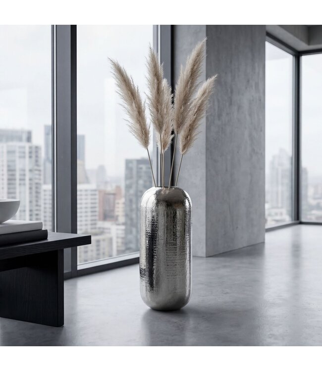 Wohnling Vloervaas Aluminium 75cm Zilver - Decoratieve vaas groot - Staande vaas rond modern - Metalen vaas voor bloemen - Design XXL Woonkamer Decoratie - Woondecoratie Handgemaakt