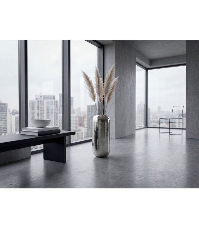 Wohnling Vloervaas Aluminium 75cm Zilver - Decoratieve vaas groot - Staande vaas rond modern - Metalen vaas voor bloemen - Design XXL Woonkamer Decoratie - Woondecoratie Handgemaakt