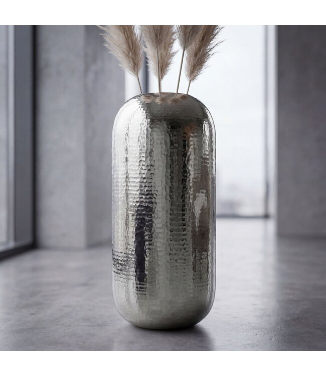 Wohnling Vloervaas Aluminium 75cm Zilver - Decoratieve vaas groot - Staande vaas rond modern - Metalen vaas voor bloemen - Design XXL Woonkamer Decoratie - Woondecoratie Handgemaakt