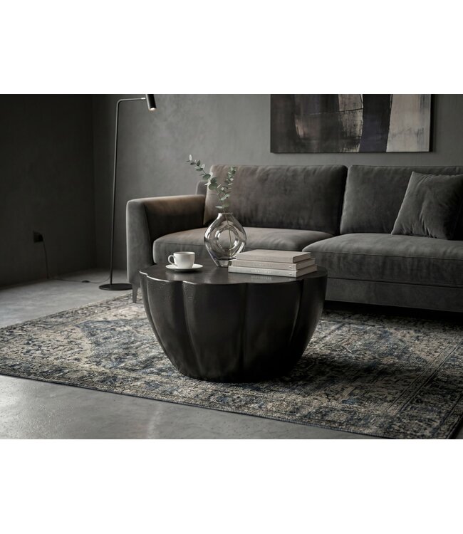 Wohnling Salontafel Aluminium 60cm Bloesemvorm Zwart - Ronde Woonkamertafel - Design Sofatafel - Moderne Loungtafel - Bijzettafel Woonkamer Handgemaakt