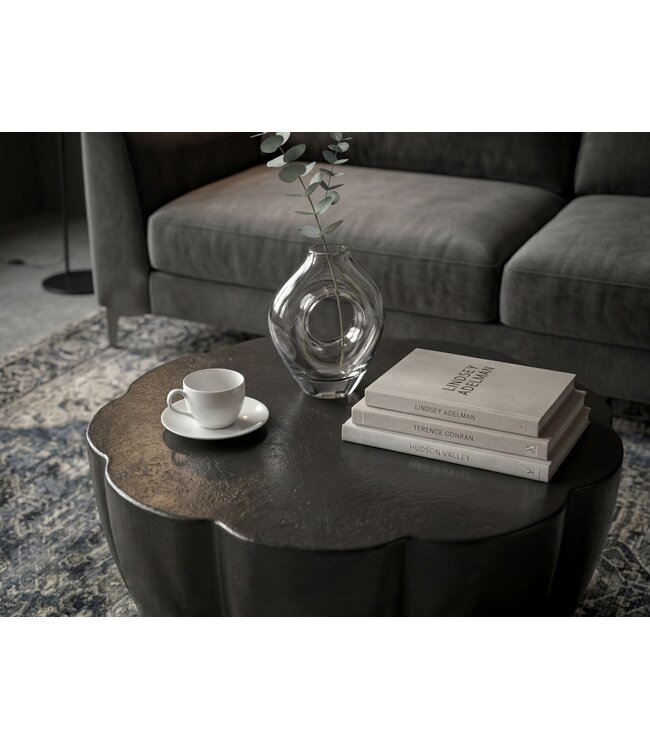 Wohnling Salontafel Aluminium 60cm Bloesemvorm Zwart - Ronde Woonkamertafel - Design Sofatafel - Moderne Loungtafel - Bijzettafel Woonkamer Handgemaakt
