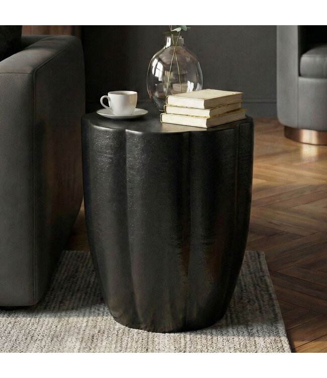 Wohnling Bijzettafel Aluminium Zwart 41cm Ronde Aanrechttafel Metaal - Decoratietafel Alu modern - Kleine Salontafel - Design Couchtafel Sofatafel Handgemaakt