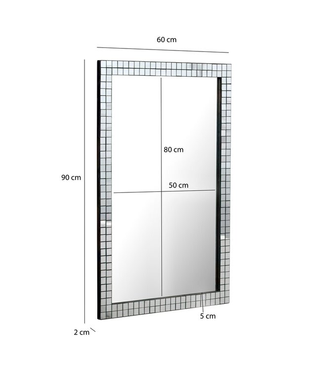 Wohnling Wandspiegel 60x90 cm met mozaïeklijst – Rechthoekige spiegel – Glazen woonspiegel – Moderne hangspiegel halspiegel – Woonkamerspiegel verticaal & horizontaal – Decoratieve spiegel Handgemaakt