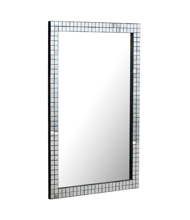 Wohnling Wandspiegel 60x90 cm met mozaïeklijst – Rechthoekige spiegel – Glazen woonspiegel – Moderne hangspiegel halspiegel – Woonkamerspiegel verticaal & horizontaal – Decoratieve spiegel Handgemaakt