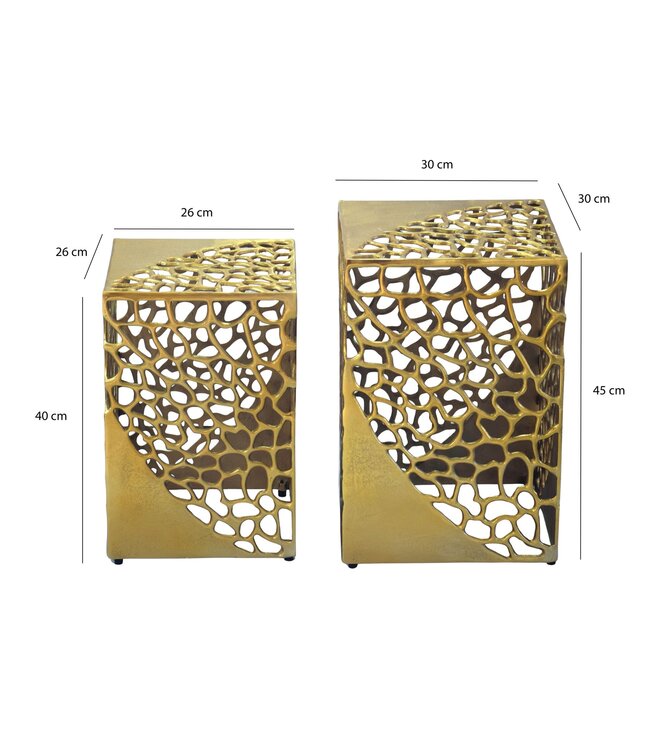 Wohnling 2-delige set bijzettafel aluminium goud - Design salontafel set - Metalen woonkamertafel modern aluminium - Vierkante banktafel metaal - Loungtafel set nesttafel handgemaakt