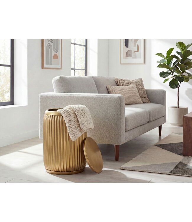 Wohnling Bijzettafel Metaal Rond 35cm Goud met afneembaar tafelblad - Design Salontafel met Opbergruimte - Extravagante Koffietafel met Ribbeloptiek - Moderne Kleine Sofatafel Handgemaakt