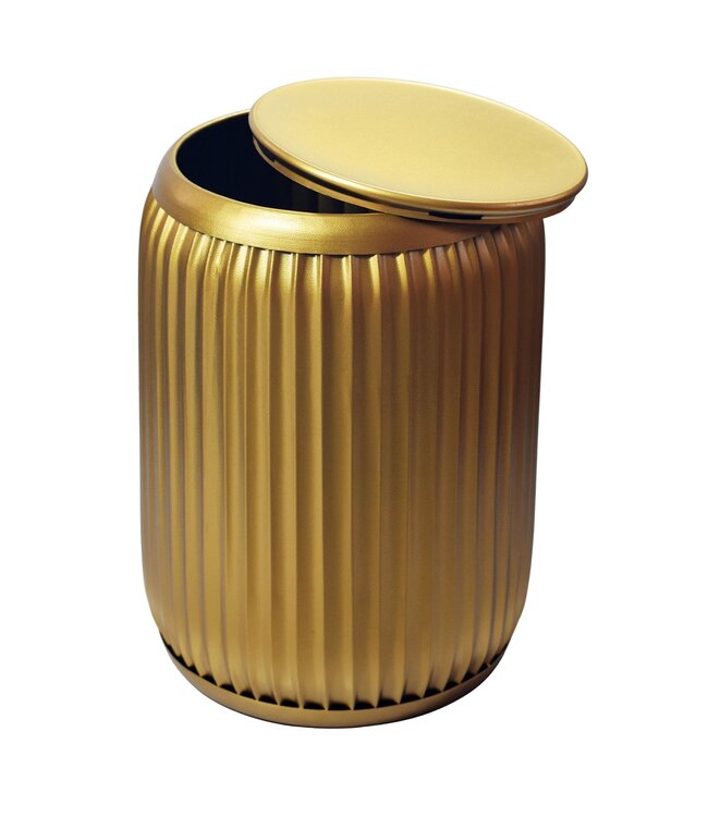 Wohnling Bijzettafel Metaal Rond 35cm Goud met afneembaar tafelblad - Design Salontafel met Opbergruimte - Extravagante Koffietafel met Ribbeloptiek - Moderne Kleine Sofatafel Handgemaakt