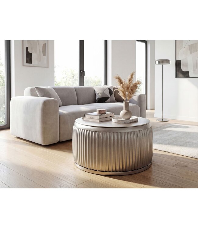 Wohnling Salontafel Metaal Rond 60cm Zilver met afneembaar tafelblad - Design Woonkamertafel met opbergruimte - Extravagante Loungetafel Metaal - Moderne Sofatafel - Bijzettafel Handgemaakt