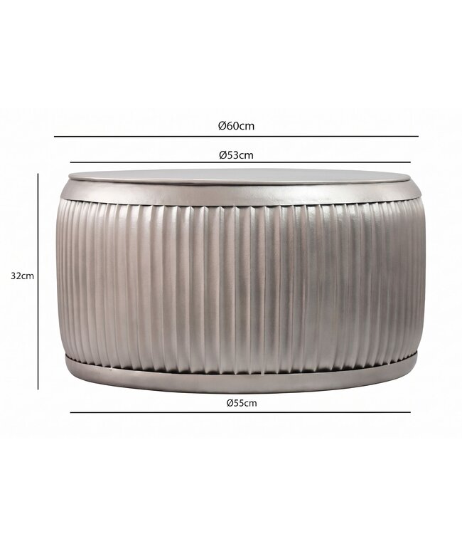 Wohnling Salontafel Metaal Rond 60cm Zilver met afneembaar tafelblad - Design Woonkamertafel met opbergruimte - Extravagante Loungetafel Metaal - Moderne Sofatafel - Bijzettafel Handgemaakt