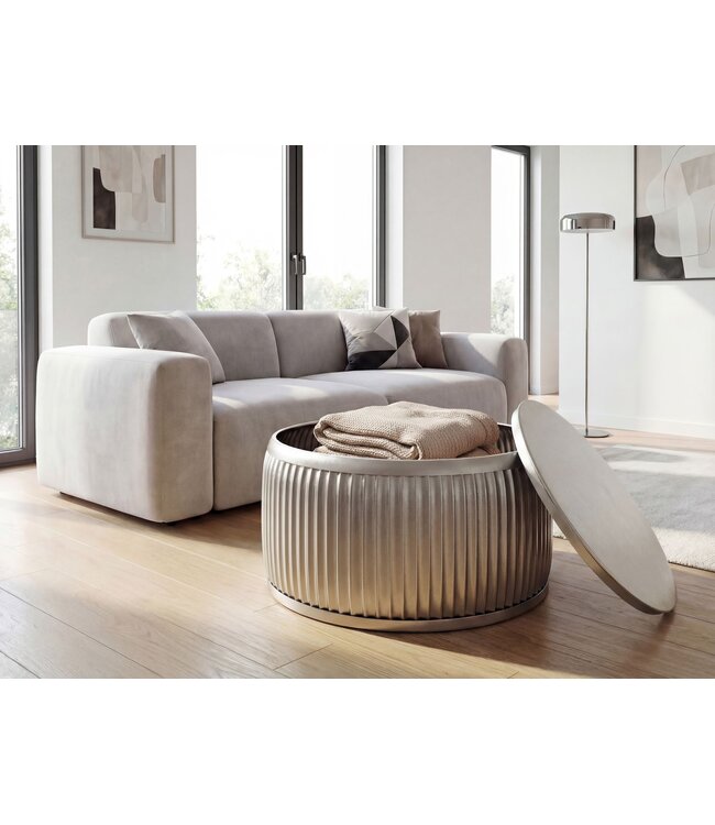 Wohnling Salontafel Metaal Rond 60cm Zilver met afneembaar tafelblad - Design Woonkamertafel met opbergruimte - Extravagante Loungetafel Metaal - Moderne Sofatafel - Bijzettafel Handgemaakt