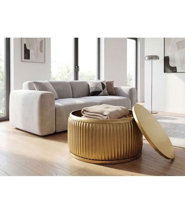 Wohnling Salontafel Metaal Rond 60cm Goud met afneembaar tafelblad - Design Woonkamertafel met opbergruimte - Extravagante Loungetafel Metaal - Moderne Sofatafel - Bijzettafel Handgemaakt