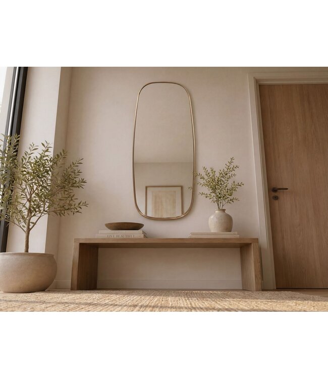 Wohnling Wandspiegel Glas 122x46cm Goud Ovaal - Design Halspiegel - Grote Hangspiegel met Metalen Frame - Slaapkamerspiegel Modern - Decoratieve Spiegel Handgemaakt