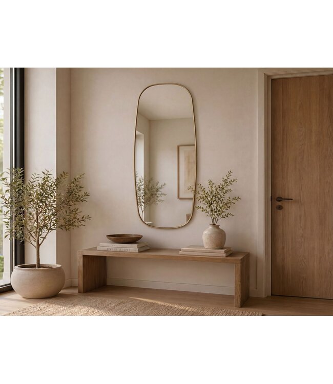 Wohnling Wandspiegel Glas 122x46cm Goud Ovaal - Design Halspiegel - Grote Hangspiegel met Metalen Frame - Slaapkamerspiegel Modern - Decoratieve Spiegel Handgemaakt