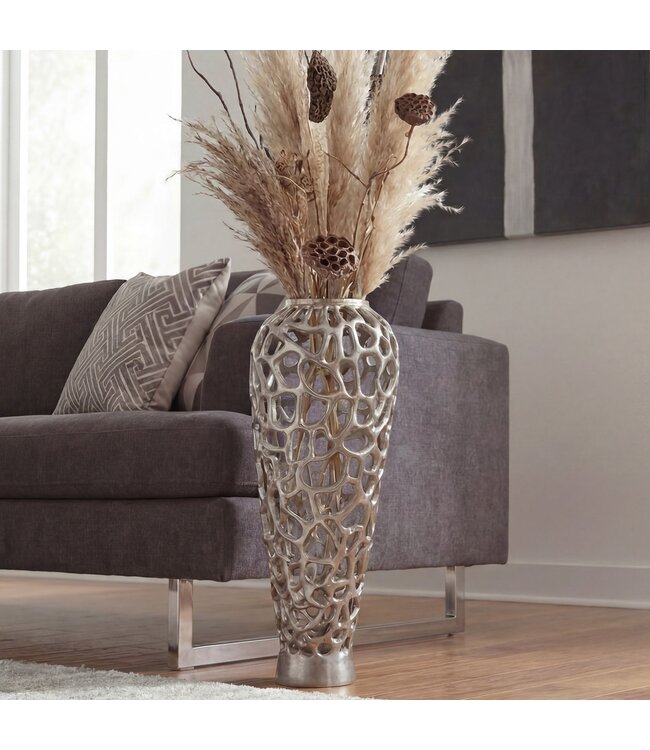 Wohnling Vloervaas Aluminium 85cm Zilver - Design Bloemenvaas Groot - Metalen Vaas Modern - Decoratieve Vaas rond voor Droogbloemen - XXL Staande Vaas Hoog - Woonkamer Decoratie - Woondecoratie Handgemaakt