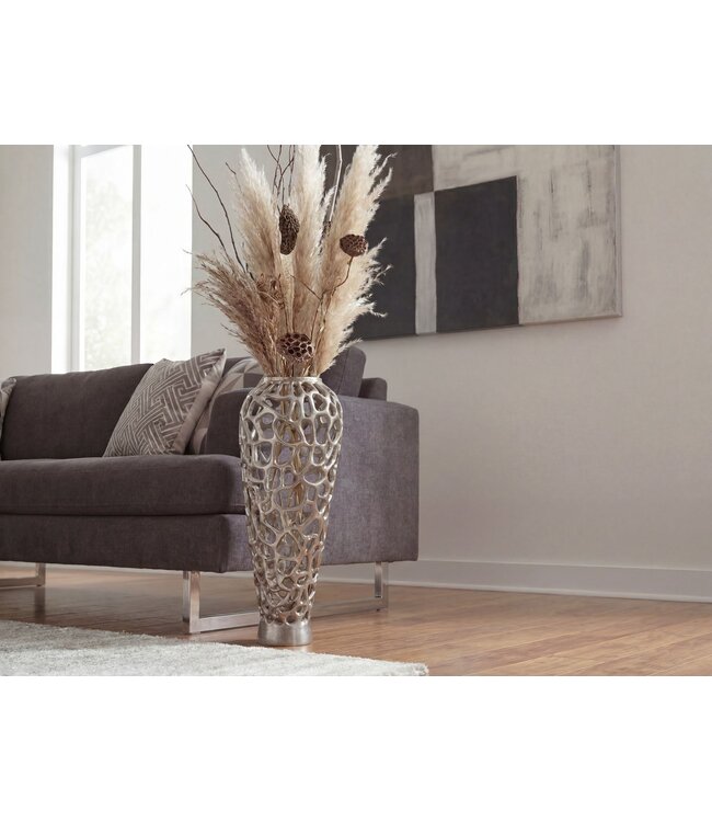 Wohnling Vloervaas Aluminium 85cm Zilver - Design Bloemenvaas Groot - Metalen Vaas Modern - Decoratieve Vaas rond voor Droogbloemen - XXL Staande Vaas Hoog - Woonkamer Decoratie - Woondecoratie Handgemaakt