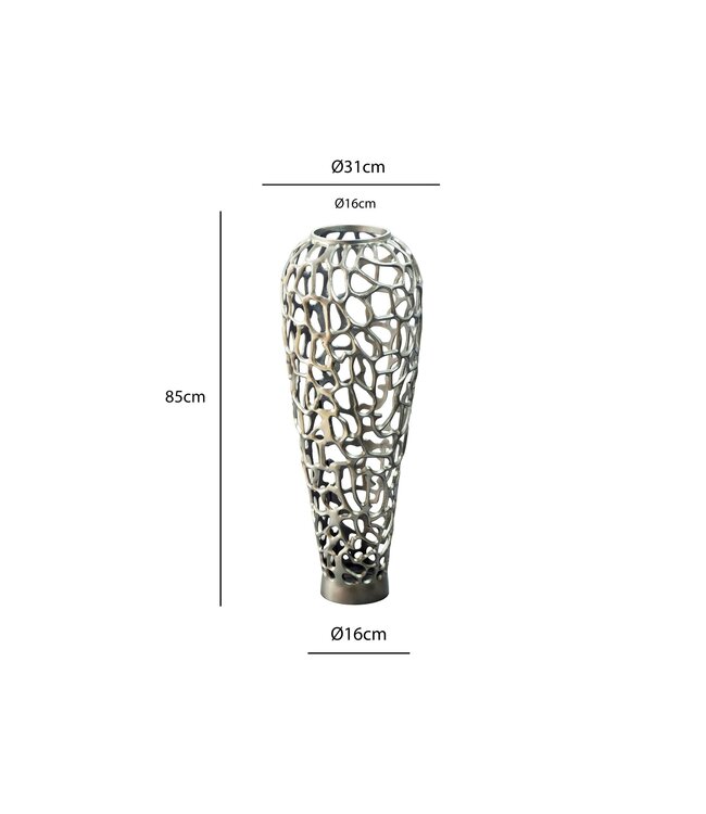 Wohnling Vloervaas Aluminium 85cm Zilver - Design Bloemenvaas Groot - Metalen Vaas Modern - Decoratieve Vaas rond voor Droogbloemen - XXL Staande Vaas Hoog - Woonkamer Decoratie - Woondecoratie Handgemaakt