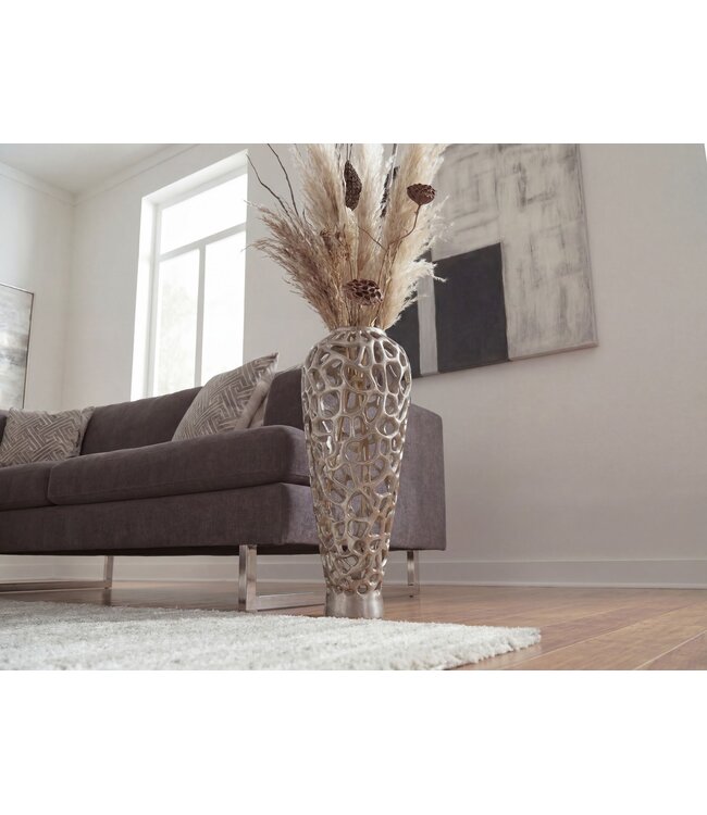 Wohnling Vloervaas Aluminium 85cm Zilver - Design Bloemenvaas Groot - Metalen Vaas Modern - Decoratieve Vaas rond voor Droogbloemen - XXL Staande Vaas Hoog - Woonkamer Decoratie - Woondecoratie Handgemaakt