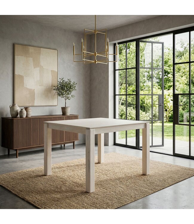 Wohnling Eettafel Massief Hout Mango 80x80 cm White Wash - Vierkante Eetkamertafel Hout - Moderne Keukentafel voor 4 Personen - Stabiele Houten Tafel - Tafel voor Eetkamer Bistrotafel Handgemaakt