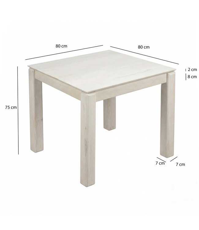 Wohnling Eettafel Massief Hout Mango 80x80 cm White Wash - Vierkante Eetkamertafel Hout - Moderne Keukentafel voor 4 Personen - Stabiele Houten Tafel - Tafel voor Eetkamer Bistrotafel Handgemaakt