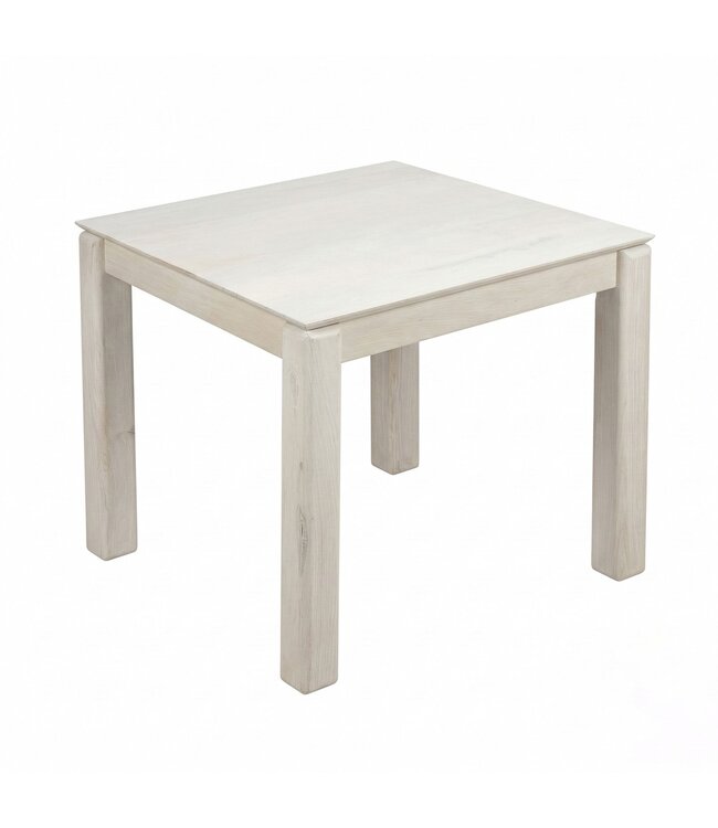 Wohnling Eettafel Massief Hout Mango 80x80 cm White Wash - Vierkante Eetkamertafel Hout - Moderne Keukentafel voor 4 Personen - Stabiele Houten Tafel - Tafel voor Eetkamer Bistrotafel Handgemaakt