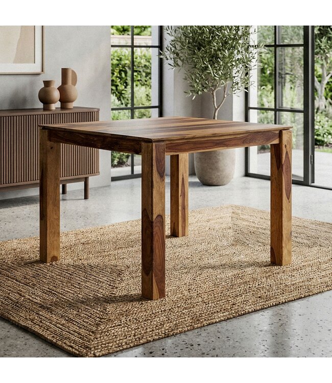 Wohnling Eettafel Massief Hout Sheesham 80x80 cm Donkerbruin - Vierkante Eetkamertafel Hout - Moderne Keukentafel voor 4 Personen - Stabiele Houten Tafel - Tafel voor Eetkamer Bistrotafel Handgemaakt