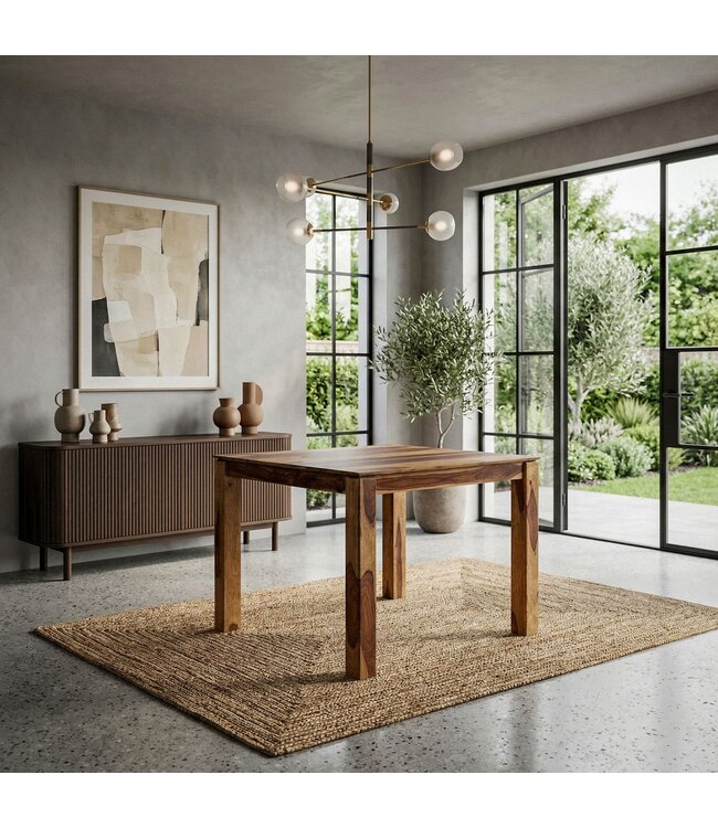Wohnling Eettafel Massief Hout Sheesham 80x80 cm Donkerbruin - Vierkante Eetkamertafel Hout - Moderne Keukentafel voor 4 Personen - Stabiele Houten Tafel - Tafel voor Eetkamer Bistrotafel Handgemaakt