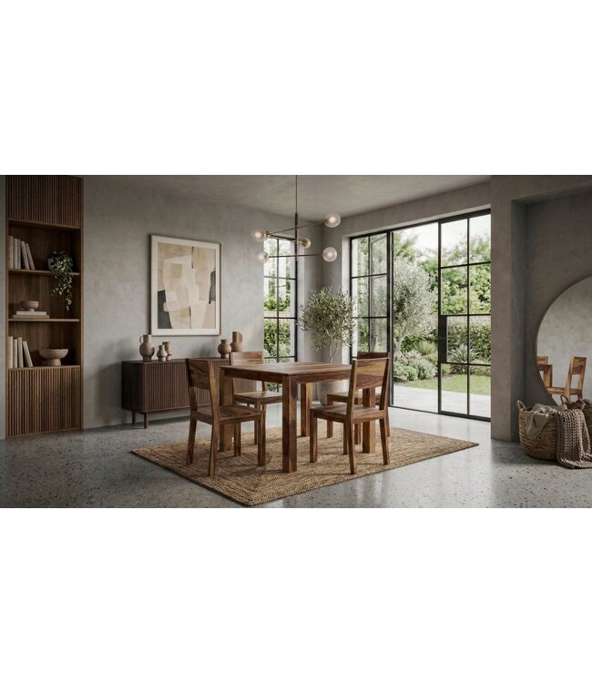 Wohnling Eettafel Massief Hout Sheesham 80x80 cm Donkerbruin - Vierkante Eetkamertafel Hout - Moderne Keukentafel voor 4 Personen - Stabiele Houten Tafel - Tafel voor Eetkamer Bistrotafel Handgemaakt