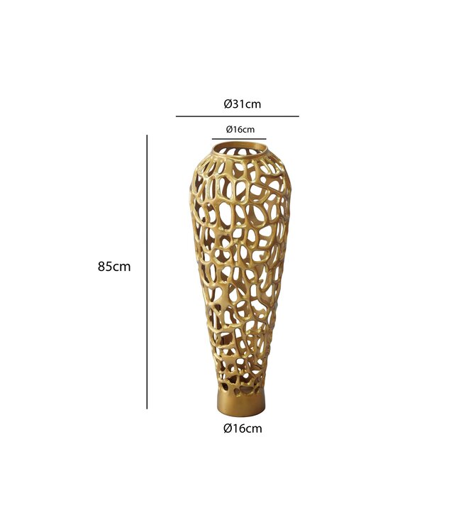 Wohnling Vloervaas Aluminium 85cm Goud - Design Bloemenvaas Groot - Metalen Vaas Modern - Decoratieve Vaas rond voor Droogbloemen - XXL Staande Vaas Hoog - Woonkamer Decoratie - Woondecoratie Handgemaakt