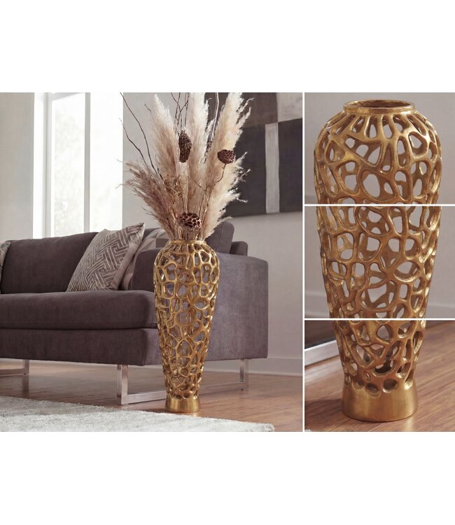 Wohnling Vloervaas Aluminium 85cm Goud - Design Bloemenvaas Groot - Metalen Vaas Modern - Decoratieve Vaas rond voor Droogbloemen - XXL Staande Vaas Hoog - Woonkamer Decoratie - Woondecoratie Handgemaakt