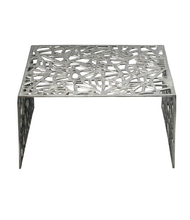 Wohnling Salontafel Aluminium Zilver 60cm Vierkante Sofatafel Metaal - Woonkamertafel Alu modern met Patroon - Design Tafel laag - Loungtafel Bijzettafel Handgemaakt