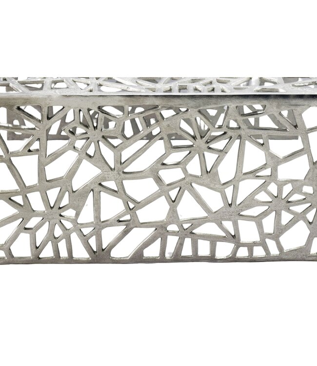 Wohnling Salontafel Aluminium Zilver 60cm Vierkante Sofatafel Metaal - Woonkamertafel Alu modern met Patroon - Design Tafel laag - Loungtafel Bijzettafel Handgemaakt