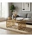 Wohnling Salontafel Aluminium Goud 60cm Vierkante Sofatafel Metaal - Woonkamertafel Alu modern met patroon - Design tafel laag - Loungtafel Bijzettafel Handgemaakt