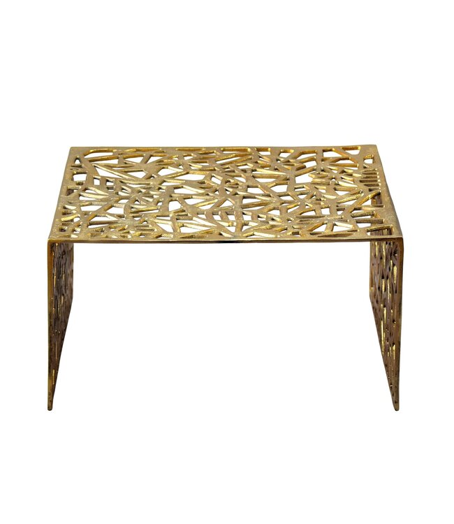 Wohnling Salontafel Aluminium Goud 60cm Vierkante Sofatafel Metaal - Woonkamertafel Alu modern met patroon - Design tafel laag - Loungtafel Bijzettafel Handgemaakt