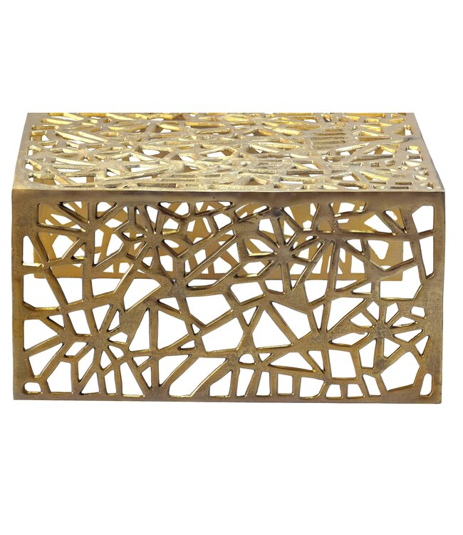 Wohnling Salontafel Aluminium Goud 60cm Vierkante Sofatafel Metaal - Woonkamertafel Alu modern met patroon - Design tafel laag - Loungtafel Bijzettafel Handgemaakt