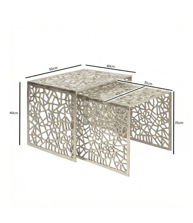 Wohnling 2-delige set salontafels aluminium zilver - Design bijzettafel set - Metalen woonkamertafel modern aluminium - Rechthoekige banktafel metaal - Loungetafel set nesttafel handgemaakt