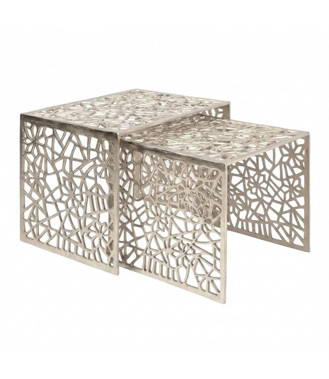 Wohnling 2-delige set salontafels aluminium zilver - Design bijzettafel set - Metalen woonkamertafel modern aluminium - Rechthoekige banktafel metaal - Loungetafel set nesttafel handgemaakt