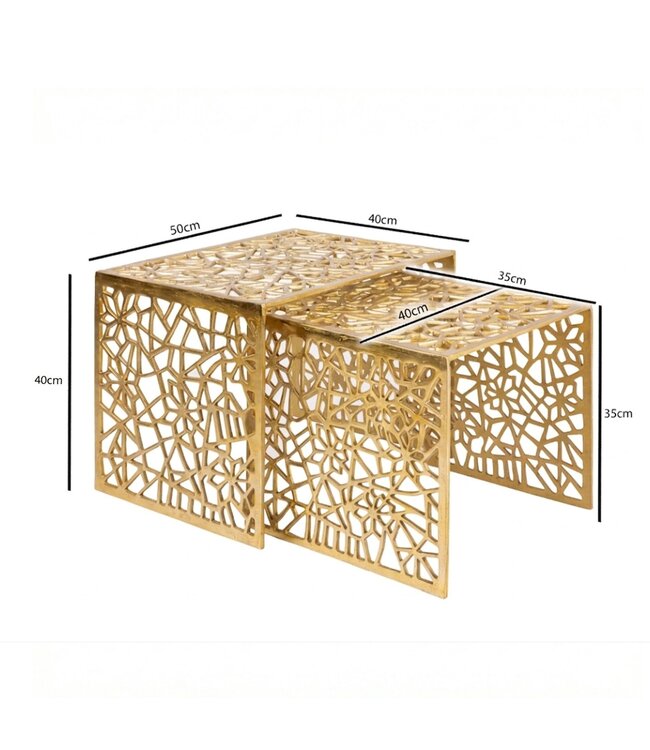 Wohnling 2-delige Salontafel Set Aluminium Goud - Design Bijzettafel Set - Metalen Woonkamertafel modern Alu - Sofatafel rechthoekig Metaal - Loungetafel Set Nesttafel Handgemaakt