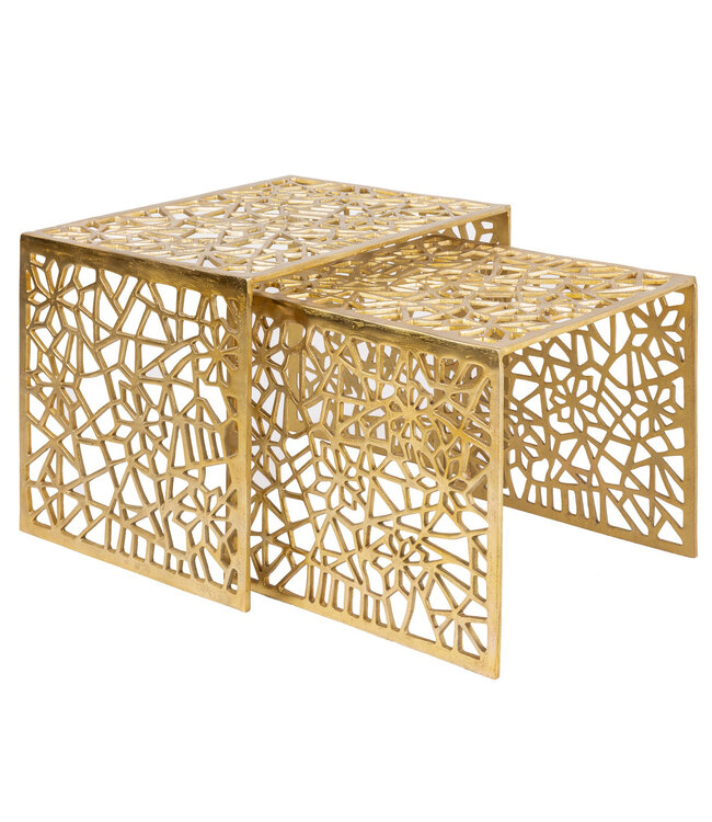 Wohnling 2-delige Salontafel Set Aluminium Goud - Design Bijzettafel Set - Metalen Woonkamertafel modern Alu - Sofatafel rechthoekig Metaal - Loungetafel Set Nesttafel Handgemaakt